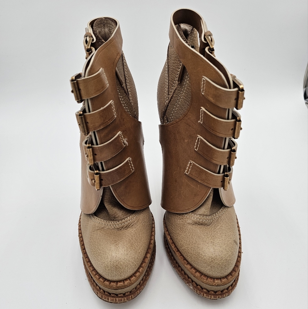 Christian Dior Tan Leather Buckle Boots